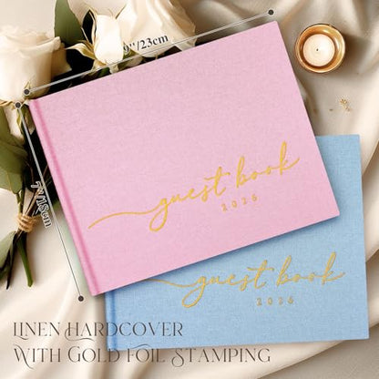 Lanpn Wedding Guest Book 2026 - Linen Hardcover Guestbook Wedding Reception with 108 Blank Pages for Sign in and Photos - Guest Book for Wedding Bridal Shower Baby Shower Party (Pink) - color: Pink