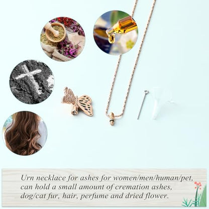 Imrsanl Butterfly Urn Necklace for Ashes Angel Wing Cremation Jewelry Keepsake Funeral Memorial Pendant Gifts of Loss Loved Ones for Women - color: Rose Gold
