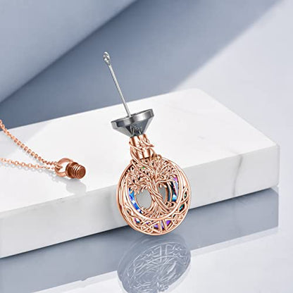 ONEFINITY Tree of Life Urn Necklaces for Ashes 925 Sterling Silver Tree of Life Crystal Cremation Jewelry for Ashes Memory Jewelry for Women Men - style: Rose gold-Purple crystal