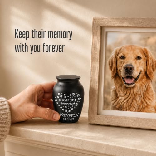 Personalized Cremation Keepsake Pet Ashes Mini Urn Waterproof with Airtight with Airtight Closure Customized Text Engraving Vase Container Memorial Dog (Forever Loved, Forever Missed)
