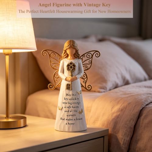 House Warming Gifts New Home, Guardian Angel Figurine with Key | New House Gifts Ideas for Women, First Time Home Buyer, New Apartment,Hand-Painted Angel Figurine for Party Decorations - style: Housewarming