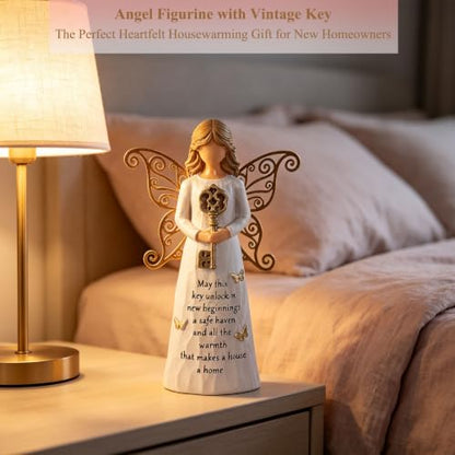 House Warming Gifts New Home, Guardian Angel Figurine with Key | New House Gifts Ideas for Women, First Time Home Buyer, New Apartment,Hand-Painted Angel Figurine for Party Decorations - style: Housewarming