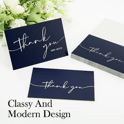 NESCCI 24 PCS Thank You Cards With Envelopes,4x6 Inch Minimalistic Design | Thank You Card,Thank You Notes for Wedding, Business, Baby Shower, Small Business, Funeral, Graduation (Navy Blue) - size: 24 Pack