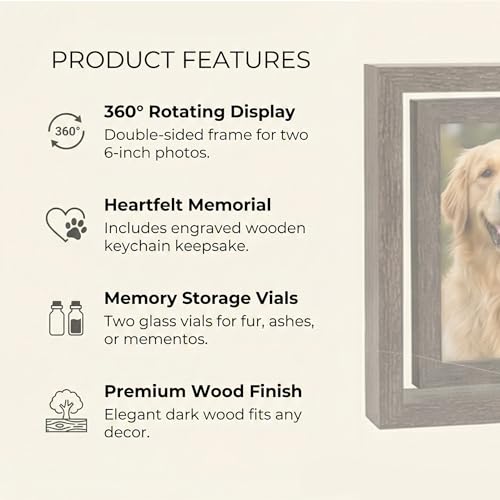 Dog Memorial Gifts for Loss of Dog, Pet Memorial Gifts for Dogs Cats, Rotating Wooden Picture Frame, Funeral Tribute for Beloved Dogs & Cats