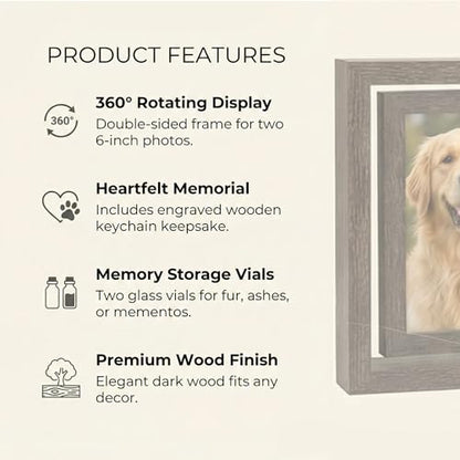 Dog Memorial Gifts for Loss of Dog, Pet Memorial Gifts for Dogs Cats, Rotating Wooden Picture Frame, Funeral Tribute for Beloved Dogs & Cats