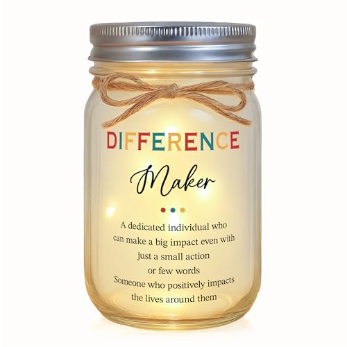 Inspirational Difference Maker Gifts for Women - Mason Jar Light Decor - Teacher Appreciation Gifts Thank You Gratitude Gift for Nurse, Boss, Coworker, Employee - style: Difference Maker