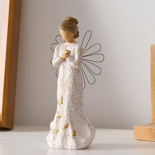 Sympathy Angel Figurines for Loss of Loved Ones Angel Statues | Home Decor Serenity Prayer Gifts for Women Resin Sculpted Hand-Painted Figure Bereavement Gift Praying Hands Statue - style: Sympathy Angle( Heart Style)