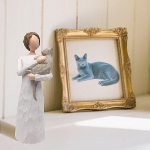 FRUMOASA Cat Angel Figurine 6" Loss of Cat Sympathy Memorial Gift Statue - color: Grey Cat
