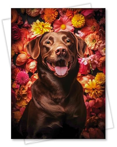 Labrador with Flowers All Occasions Greeting Card from Unique Dogs Party Delights Collection Large 5x7 Inch Blank Inside with White Envelope - color: Labrador with Flowers