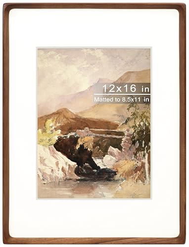 12x16 Picture Frame with Mat for 8.5x11, Natural Walnut Wood Handcrafted Rounded Corner with Plexiglass, Vertical or Horizontal Display Photo Document Gallery Poster Wall Mounting Frame - color: Walnut, size: 12x16 Matted to 8.5x11