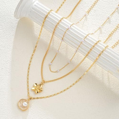 Silver/Gold Plated Angel Wing Pendant Necklace for Women Men | 18K Gold Guardian Angel Wings Feather Necklace Stainless Steel Simple Minimalist Necklaces Birthday Christmas Jewelry Gifts - color: Gold Flower & Pearl