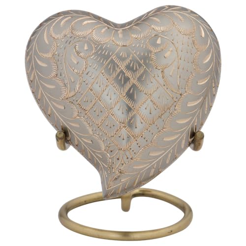 Platinum Elegance Heart Keepsake Cremation Urn for Ashes, Brass, Silver Urn, Keepsake Sized Cremation Urn, 3 Inches Wide - color: Platinum Elegance