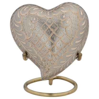Platinum Elegance Heart Keepsake Cremation Urn for Ashes, Brass, Silver Urn, Keepsake Sized Cremation Urn, 3 Inches Wide - color: Platinum Elegance