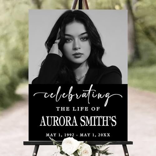 Personalized Funeral Welcome Sign – Celebration of Life Sign with Photo, Custom Memorial Sign with Floral Frame, Minimalist Memory Board for Funeral Décor (Design 16). - color: Design 16