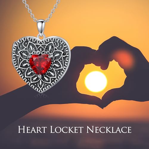 Heart Photo Locket Necklace 925 Sterling Silver Birthstone Gemstone That Holds 2 Pictures Locket Necklace Jewelry Gifts for Mother Women Mom Mother's Day Christmas Birthday - style: 01-Jan-Garnet
