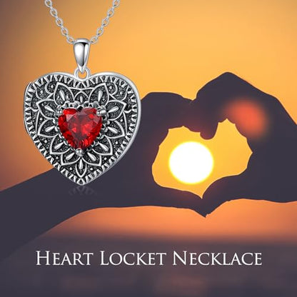 Heart Photo Locket Necklace 925 Sterling Silver Birthstone Gemstone That Holds 2 Pictures Locket Necklace Jewelry Gifts for Mother Women Mom Mother's Day Christmas Birthday - style: 01-Jan-Garnet