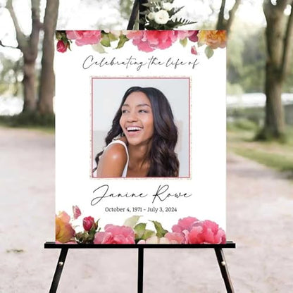 Flowers Butterflies Funeral Welcome Sign, Celebration of Life Welcome Sign, in Loving Memory Sign, Celebration of Life Funeral Sign, Celebration of Life Sign, Memorial Sign with Photo#vd1 - color: Version #1