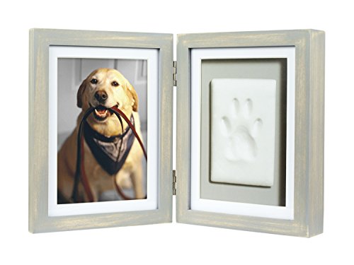 Pearhead Pet Paw Print Photo Frame with Clay Imprint Kit - Wooden Photo Frame, DIY No-Mess Pawprint Keepsake, Perfect for Cats & Dogs, Ideal Memorial and Home Decor Gift, Distressed Gray - color: Distressed Wood Pawprint Desk Frame