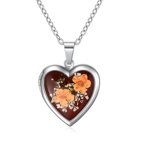 Rnivida Flowers Heart Locket Necklace for Women, Hold Photo Pictures Locket, 18 Inches - color: Vintage