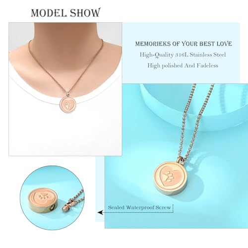 Hearbeingt Tree of Life Cremation Jewelry Paw Print Urn Necklace for Ashes - color: B-Rose Gold
