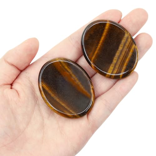 Thumb Worry Stone Tiger Eye Crystal Stone Healing Crystals Natural Oval Fidget Mental Health Gifts Stress Relief Small Trinkets Depression Gemstones Reiki Anxiety Relief Items for Women Men - color: Yellow-tiger Eye