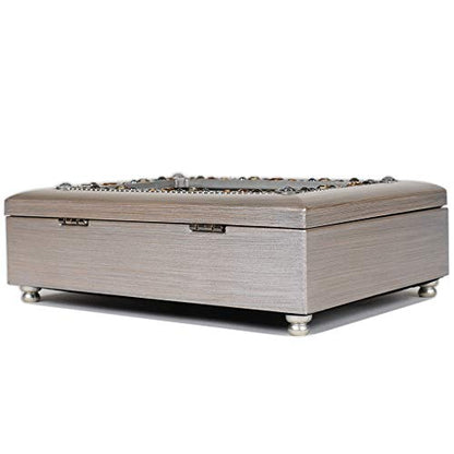 Cottage Garden Granddaughter You Put a Smile Brushed Pewter Jewelry Music Box Plays You Light Up My Life