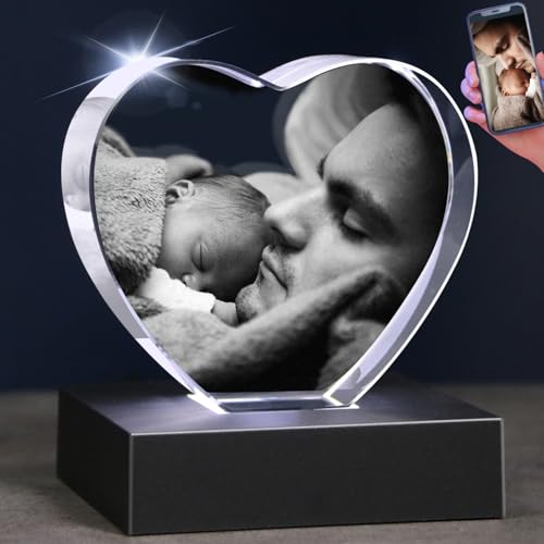 Personalized Newborn Baby Gift,3D Crystal Photo,Customized Picture Keepsake for Anniversary Birthday Wedding Memorial Gift,Laser Engraved Birth Memory Gift for New Parents, Mom & Dad - color: Heart, size: Small