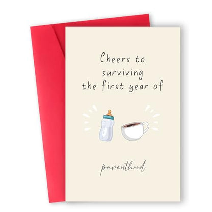 Funny First Birthday Gifts for Girl Boy,Happy 1st Birthday Card for New ParentsBest 1 Year Old Birthday Card,One Year Old Birthday Card - color: WX-095