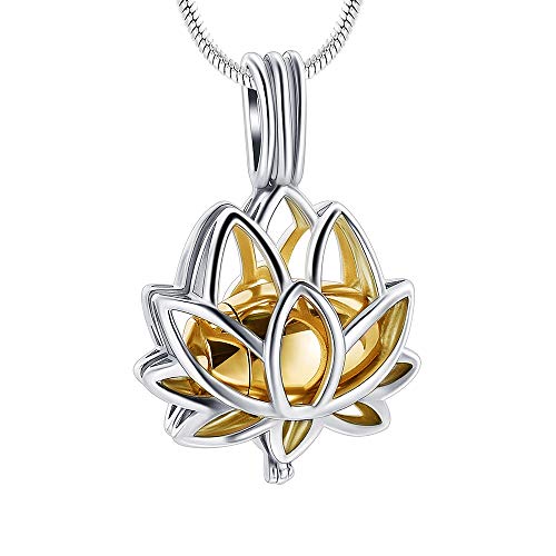 Cremation Jewelry Urn Necklace for Ashes with Hollow Mini Ball Keepsake Urn Pendant Memorial Jewelry for Ashes - color: Lotus Flower-2