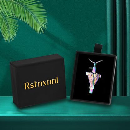 Cross Cremation Jewelry Urn Necklaces Cross Angel Wings Urn Necklaces for Ashes Memorial Keepsake Pendant for Women Men Gifts With Funnel Kit & Bag - color: Rainbow