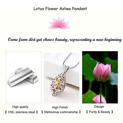 Imrsanl Cremation Jewelry for Ashes - Lotus Flower Ashes Pendant Necklace with Mini Keepsake Urn Memorial Ash Jewelry - color: Teardrop-Gold