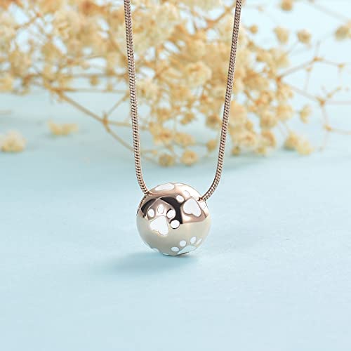 Paw Print Urn Cremation Necklace for Ashes Dog Cat Pet Paw Print Animal Keepsake Memorial Charm Pendant Necklace for Men Women - color: Rose gold