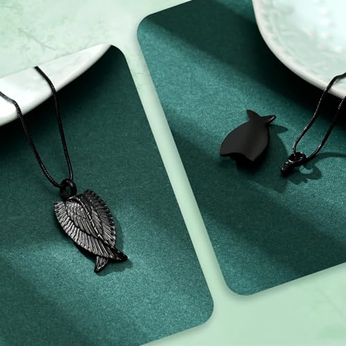 Angel Wings Cremation Jewelry Necklaces Stainless Steel Urn Necklaces for Ashes Memorial Keepsake Pendant for Women Men Gifts With Funnel Kit & Bag - color: Black
