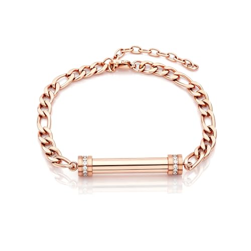 Stainless Steel Cremation Urn Bracelet for Ashes - Cylinder Memorial Jewelry with Cubic Zirconia Diamonds, Waterproof Keepsake for Loss Loved Ones - color: Rose Gold