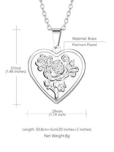 Custom4U Personalized Heart Locket Necklace with Pictures,Sunflower/Angel Wings/Heart Shaped Lockets Custom Photo,Gold/Rose Gold/White Lockets That Holds Picture,Customized Memorial Jewelry for Women - color: C-Heart-Steel(Locket Only)
