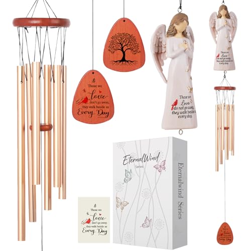 Angel Memorial Wind Chimes, Memorial Sympathy Wind Chime Gifts for Loss of Loved One, Healing Gifts for Grieving Friend or Family, in Memory of Mother Father Brother Sister