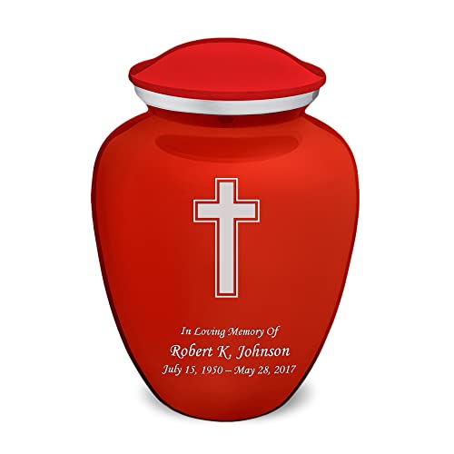 Geturns - Adult Personalized Simple Cross Cremation Urns for Human Ashes I Large Bright Red Funeral Urn for Men and Women I 200 lbs - color: Bright Red