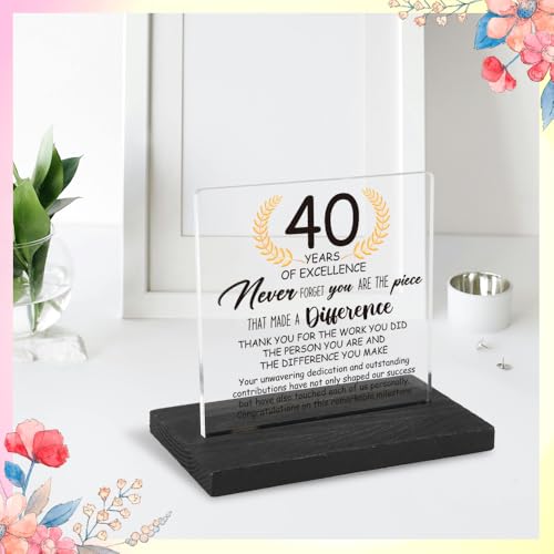 40 Years Work Anniversary Desk Decor Gifts for Employee, 40th Grade Promotion Gifts for Coworker,Modern Transparent Acrylic Desk Plaque with Inspirational Quotes, 10 x 10 x 1.5 cm,XXY112 - style: 40 Years Work Anniversary