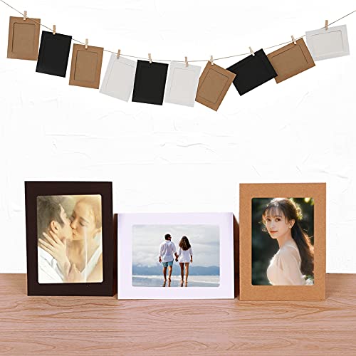 Loxuezx Cardboard Picture Frames, 4x6 Paper Photo Frame Collage Wall Decor, Photo String with Clips, Black 10.2x15.2cm - color: Black 30P