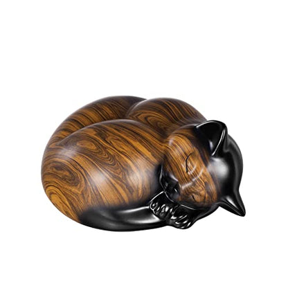 Pet Urns,Sleeping Resin Cremation Cat Urn, Cat Urns for Ashes, Small Animal Urn （Brown）… - color: Brown