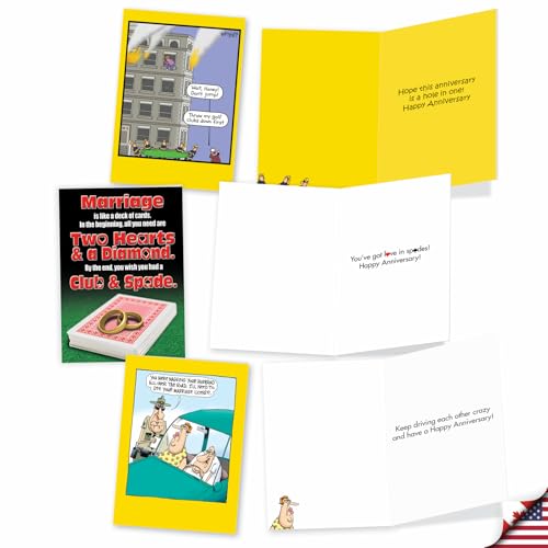 NobleWorks - 10 Anniversary Cards Assortment - Boxed Cartoon Humor, Celebration and Congrats Assorted Notecards - Comical Couples AC3681ANG-B1x10 - style: Comical Couples