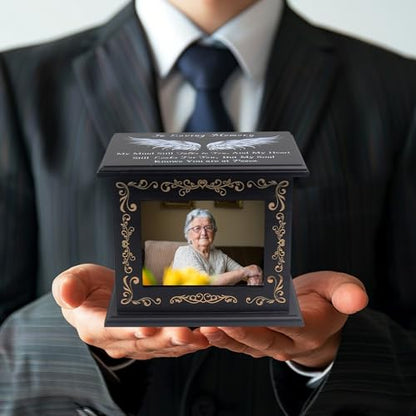 Wooden Urn Box for Ashes Cremation Urns for Human Ashes Adult Male or Female, Memorial Keepsake Urns with Photo Frame, Funeral Casket for Men Women, Burial Urn for Adults Up to 200 IBS-Wing - size: Wing