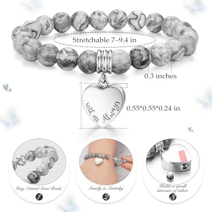 abooxiu Cremation Jewelry Urn Bracelet for Ashes Memorial Heart Ashes Keepsake Cremation Ash Bracelets Urn Jewelry for Ashes of Loved Ones for Women - With Me Always - style: Engraved - Gray Stone