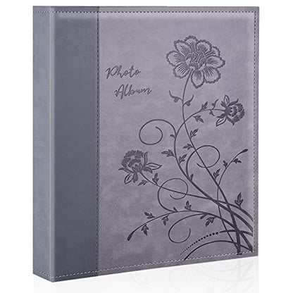 Photo Album 8x10 Clear Pages Pockets Leathe Cover Slip Slide in Photo Album Holds 50 Vertical 8x10 Photos Picture Book for Wedding Family (Grey) - color: Grey, size: 50 Pockets/1PK