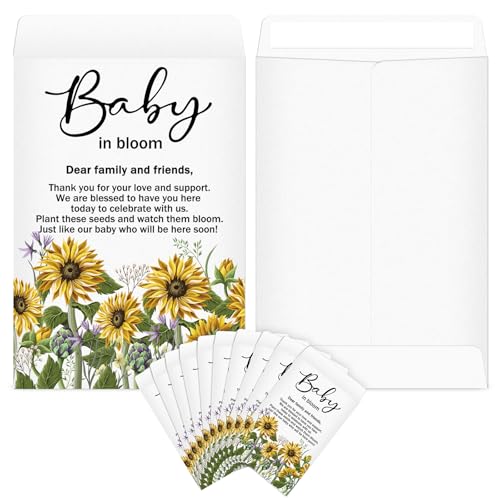 Fumete 50 Pcs Baby Shower Seed Packet Self Adhesive Kraft Envelopes Baby in Bloom Seed Storage Packets Mini Kraft Retro Paper Organizer for Gender Reveal Party, No Seeds(Sunflower) - style: Sunflower