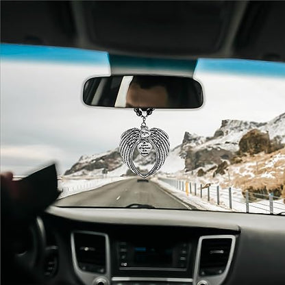 Memorial Car Charm Angel Wings, Memorial Gifts for Loss of Mother, Sympathy Gifts for Loss of Loved One in Heaven, in Memory of Mom Rear View Mirror Car Charm Hanger, Remembrance - style: Mom