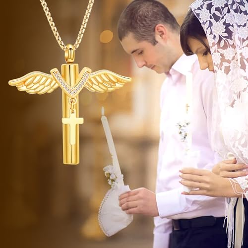 Oinsi Black Cross Urn Necklace For Ashes Of Loved Ones With Birthstone Always In My Heart Cremation Jewelry Keepsake Pendant Women Men - color: Z-Gold
