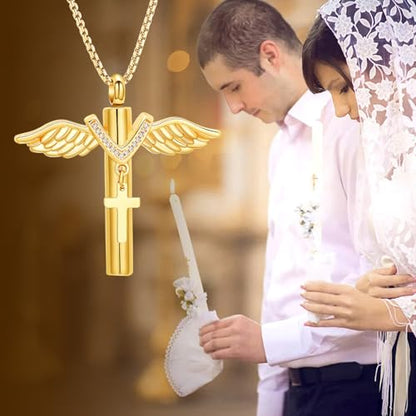 Oinsi Black Cross Urn Necklace For Ashes Of Loved Ones With Birthstone Always In My Heart Cremation Jewelry Keepsake Pendant Women Men - color: Z-Gold