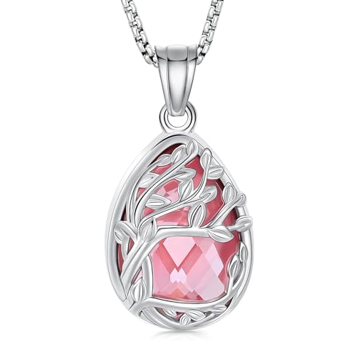 Cremation Jewelry Tree of Life Teardrop Urn Necklace for Ashes for Women Men Vial Pendant Ashes Keepsake Memorial Jewelry for Loved One - color: Silver-Pink