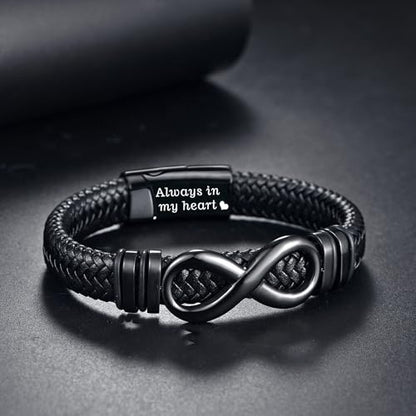 YOUFENG Urn Bracelet for Human Ashes Leather Cremation Knot Cross Bracelet Stainless Steel Keepsake Cuff Bangle Jewelry for Men - color: Infinity